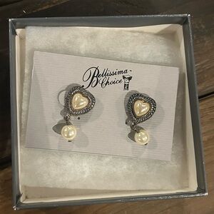 Bellissima by D’Choice Silver Tone Heart & Pearl Drop Earrings - NIB
